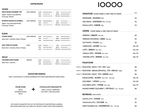 tenthousand cafe menu.